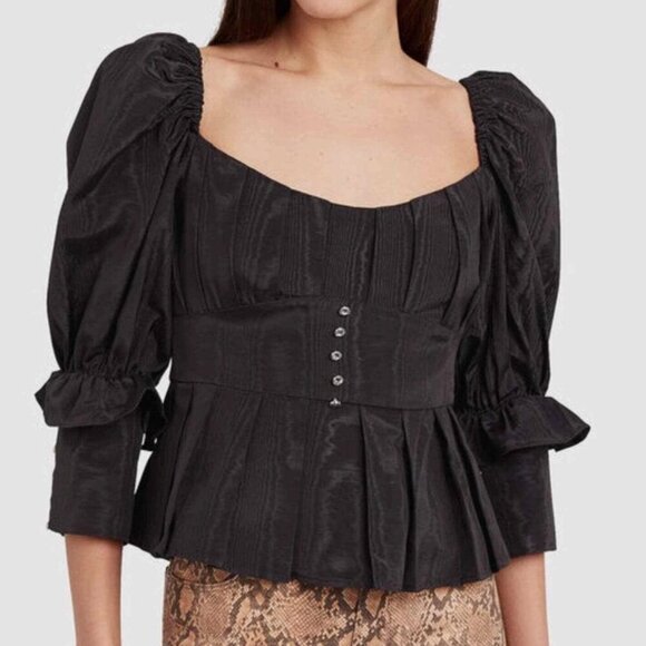 For Love And Lemons Tops - For Love and Lemons Bijoux Moiré Puff Shoulder Top Black Size Small